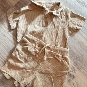 H&M Tan Short Sleeve Hoodie and Shorts Set